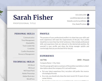 Modern Resume Template for Word | Cover Letter, References (Instant Download)
