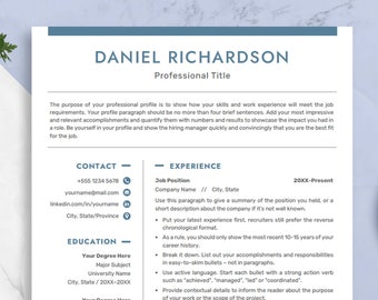 Professional Resume Template for Word | Cover Letter, References (Instant Download)