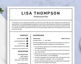 Minimalist Resume Template for Word | Cover Letter, References (Instant Download)