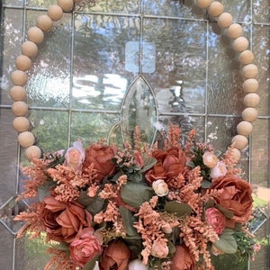 Valentine Heart Wreath, Shabby Chic, Wood Bead Heart Wreath