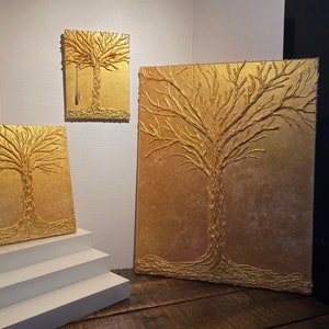 Beautiful Gold Tree, Rose Gold, Acrylic Painting, Stretched Canvas, Unique Gift, Inspirational, Chrevinique chic retro vintage unique