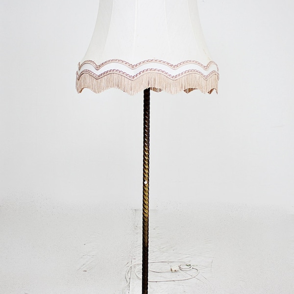 Lampe lampadaire baroque en laiton abat-jour vintage XXL années 70