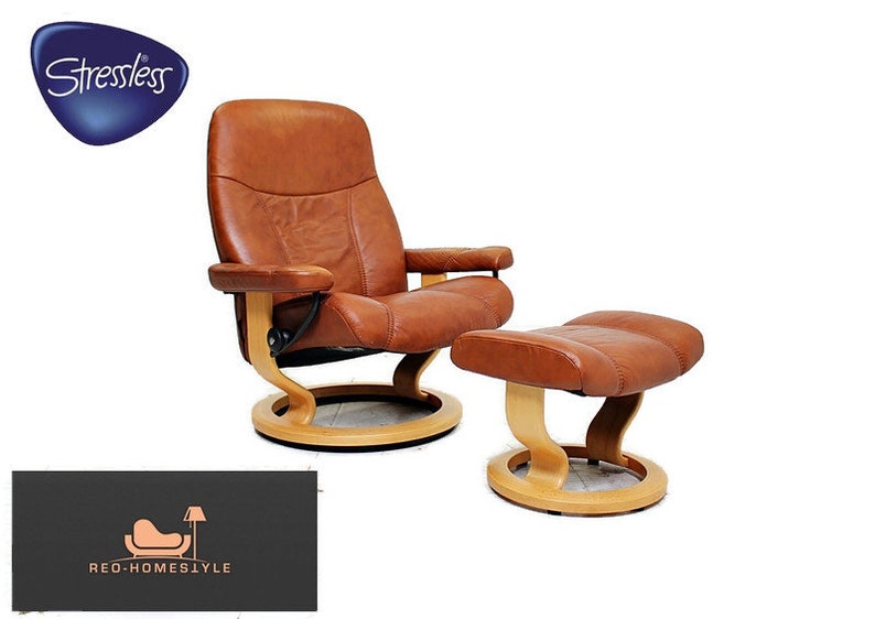 Stressless Consul Cognac Cuero Ekornes Taburete Sillón SET Etsy España