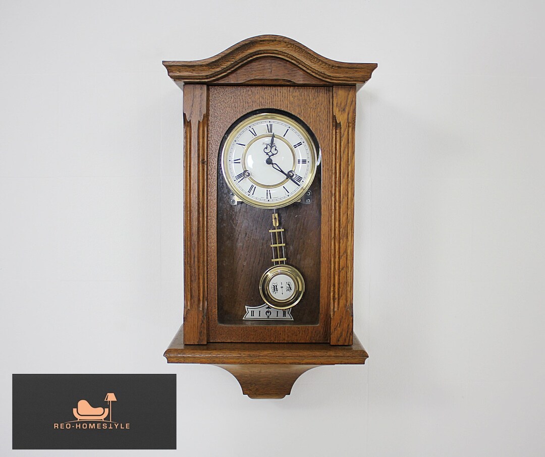 Hermle Wall Clock Pendulum Antique Old Solid Vintage Glass Shabby Chic