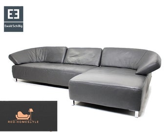 Ewald Schillig Butterfly Leather Corner Sofa Gray Couch Sofa Designer