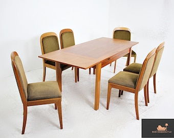 Table de salle à manger en teck bois massif Danemark 6 chaises Milieu des années 60 70 ensemble vintage danois
