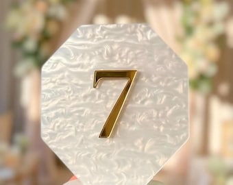 Pearl Acrylic Wedding Table Number, Gold Mirror Table Number, Luxury Wedding Sign, Wedding Table Decor, Reception Table Number