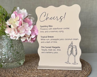 A5 Wavy Acrylic Drinks Menu: UV Printed Wedding Bar Sign