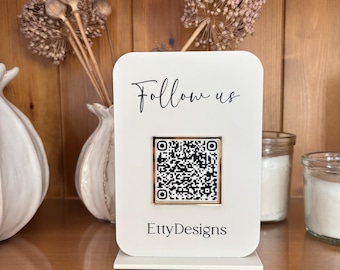Custom QR Code Sign, Acrylic Social Media Plaque, Personalised QR Display for Instagram TikTok Facebook, Business QR Sign for Shops & Events