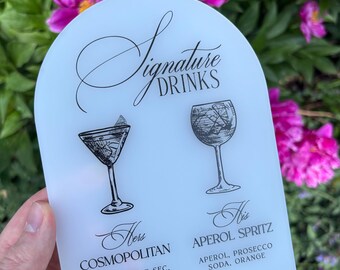 His & Hers Drinks Menu Sign, Personalised Wedding Drinks Menu, A6 Acrylic Signature Cocktails Sign, Custom Bar Menu.