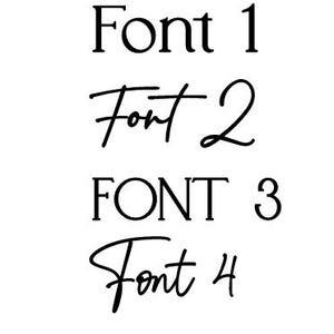 May include: Four different font styles are displayed in black text on a white background. The text reads "Font 1", "Font 2", "FONT 3", and "Font 4".