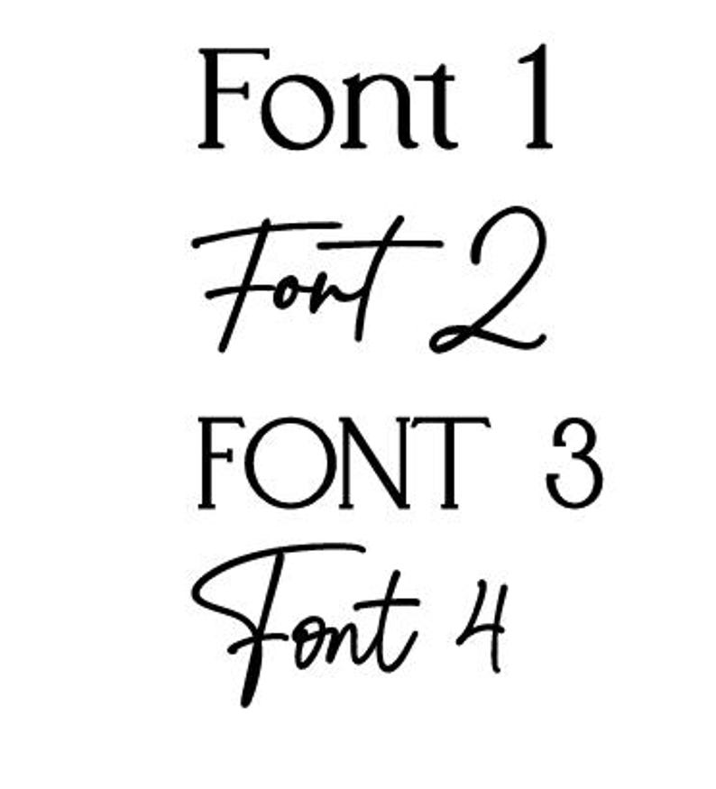 May include: Four different font styles are displayed in black text on a white background. The text reads "Font 1", "Font 2", "FONT 3", and "Font 4".