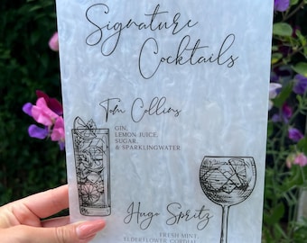 Pearl Acrylic Arch Drinks Menu: UV Printed Wedding Bar Sign