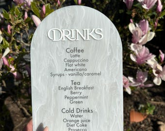 Marble Acrylic Arch Drinks Menu: UV Printed, Personalized Event Sign