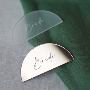 Engraved Semi Circle Place Name, Personalised Wedding Place Names, Acrylic Place Settings, Cricut blank, DIY Wedding.