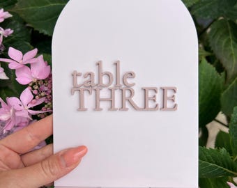 Arched Acrylic Wedding Table Number: Personalized Table Sign