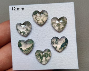 Calibrated Moss Agate Doublets 6 Hearts Rose Faceted Lot For Jewelry Making Hand Polished Gemstone