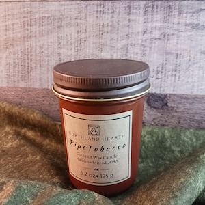 Hand Poured, Pipe Tobacco Scented, Coconut Wax Candle, 8 oz jar size