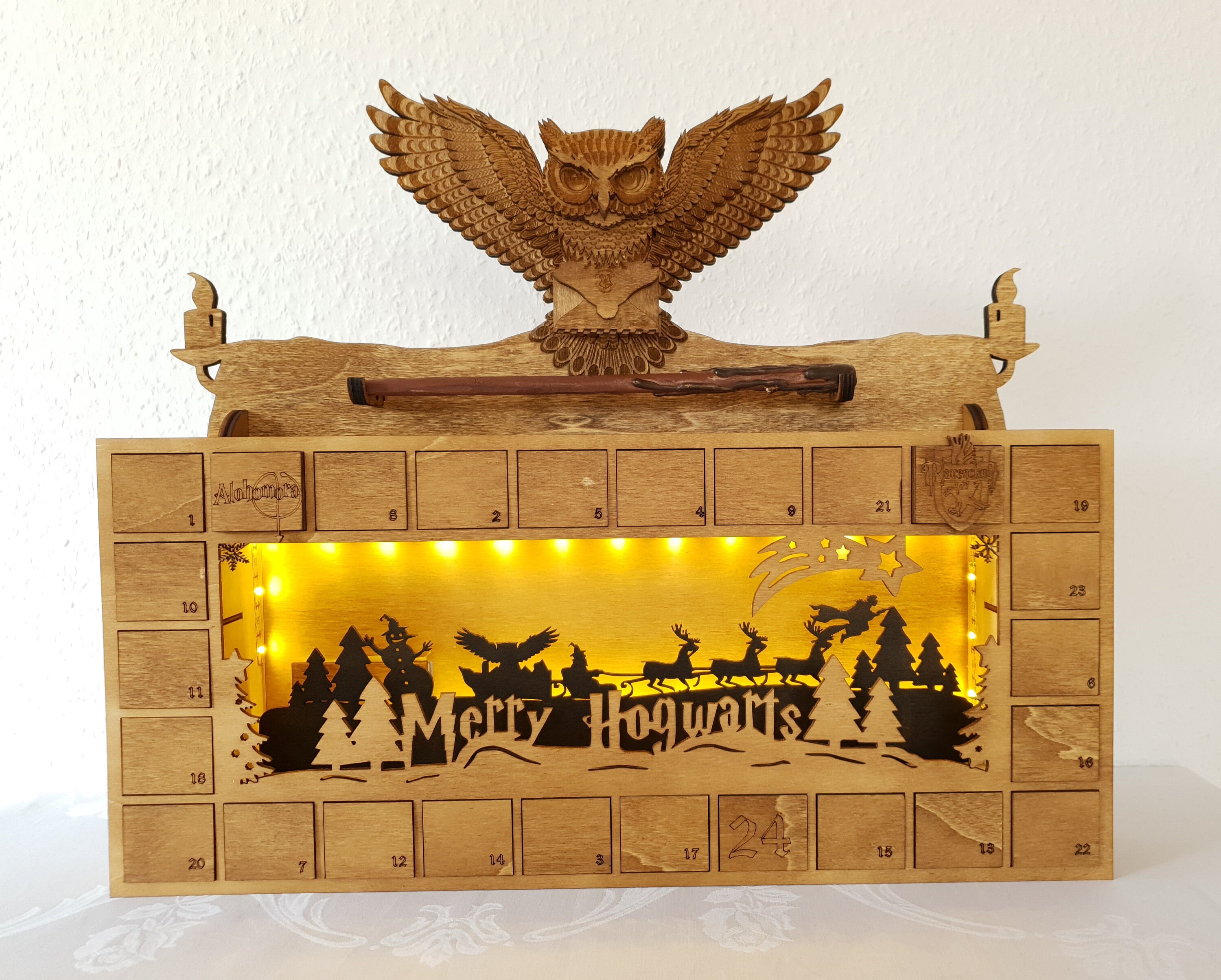 Hogwarts Advent Calendar With Hedwig and Wand Holder From the - Etsy