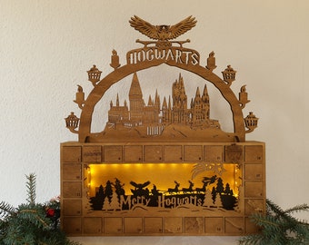 Hogwarts Advent Calendar from Harry Potter Laser Engraving Handmade Gift Poison Christmas Illuminated to fill yourself