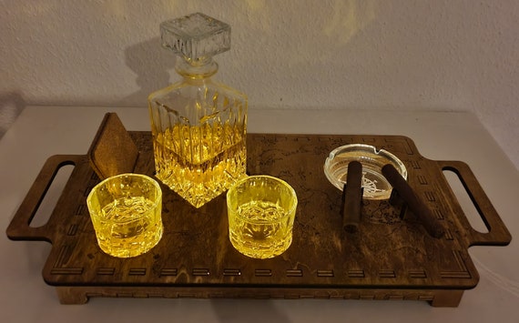leeuwerik kwaadaardig gedragen Sigaar Whisky Rum Dienblad incl. Karaf & 2 Whisky glazen - Etsy Nederland