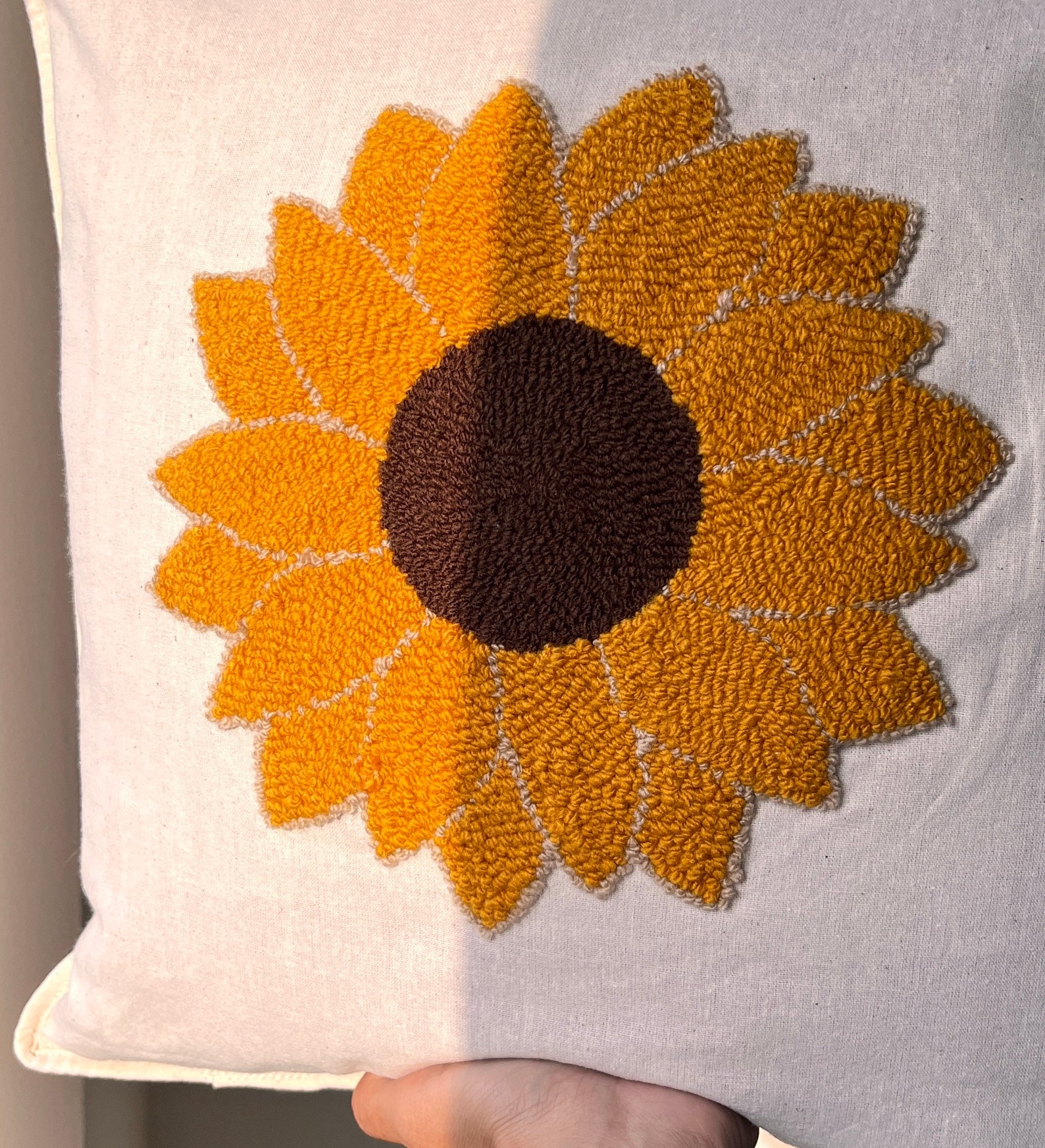 Punch Needle Pillow, Sunflower Punch Needle Pillow, Handmade Tufted