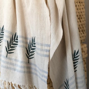 Handmade Leaf Print Cotton Scarf: Vegan Fabric Shawl