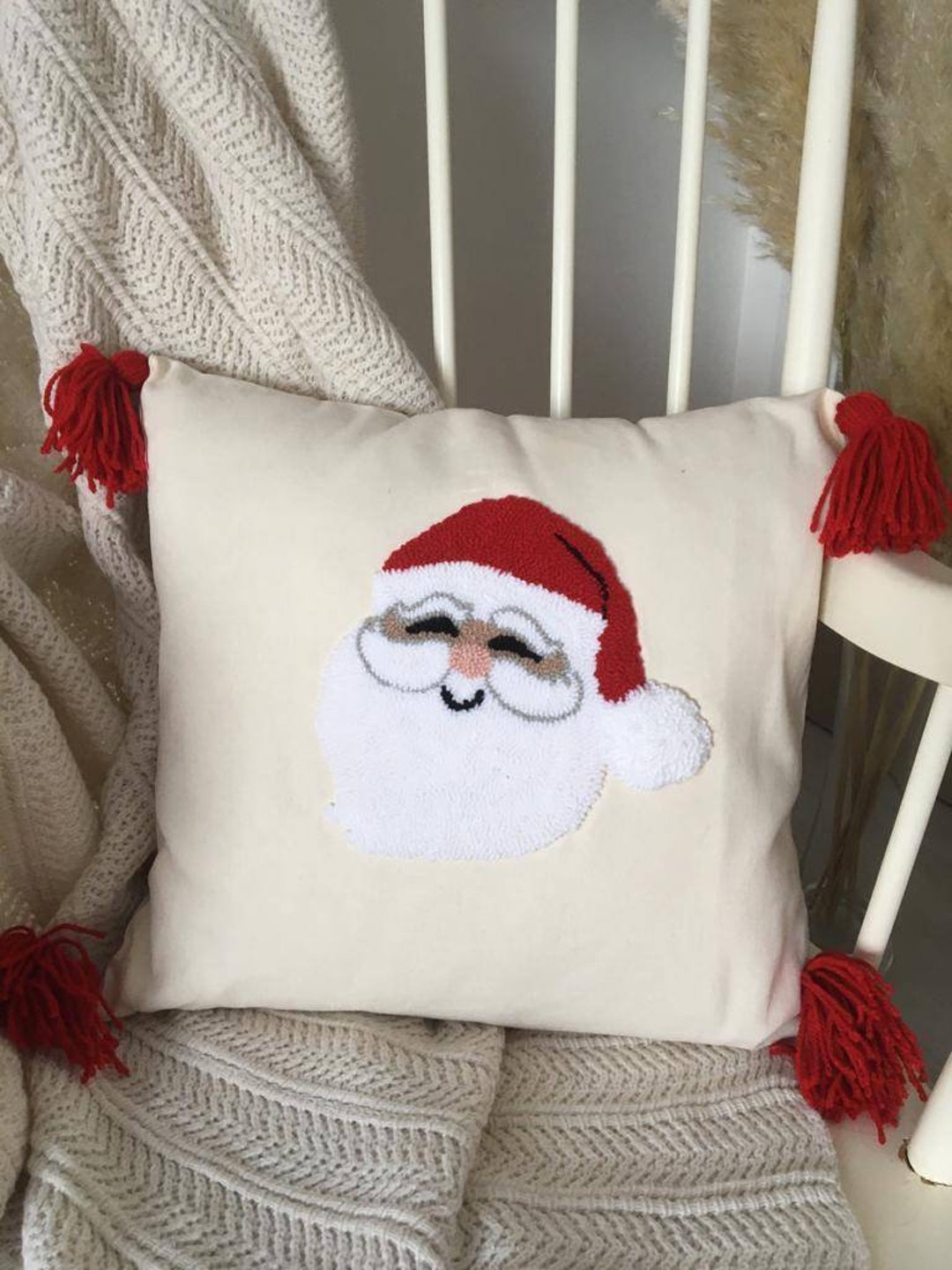 Punch Needle Cushionpunch Needle Christmas Pillow Punch Etsy