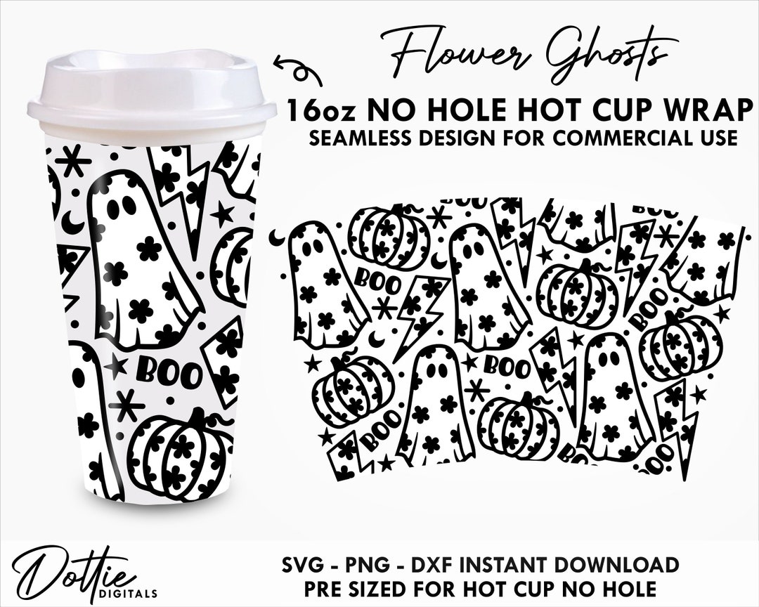 Floral Ghosts Halloween Hot Cup No Hole SVG Spooky Season Fall Hot Cup ...