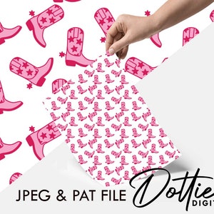 Pink Cowgirl Boots Seamless Pattern - Cowboy Repeat Pattern JPG PAT File - Wild West Digital Paper Digital Background Sublimation Design