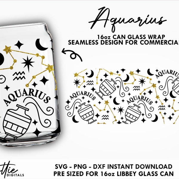 Aquarius 16 oz  Glass Wrap SVG Star Sign Zodiac Symbol Water Constellation  Can Png DXF  Cup Cutting File Digital Download