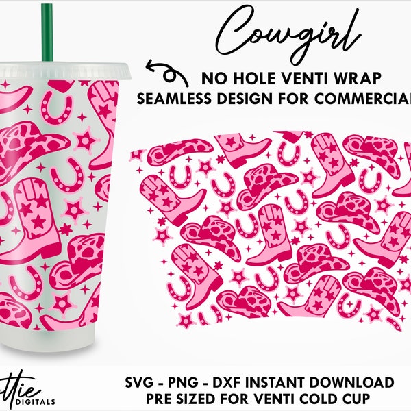 Cowgirls Sbux Cold Cup No Hole SVG PNG Dxf No Gap Cowboys Wild West Rodeo Western Full Wrap Cutting File 24oz Venti Cup