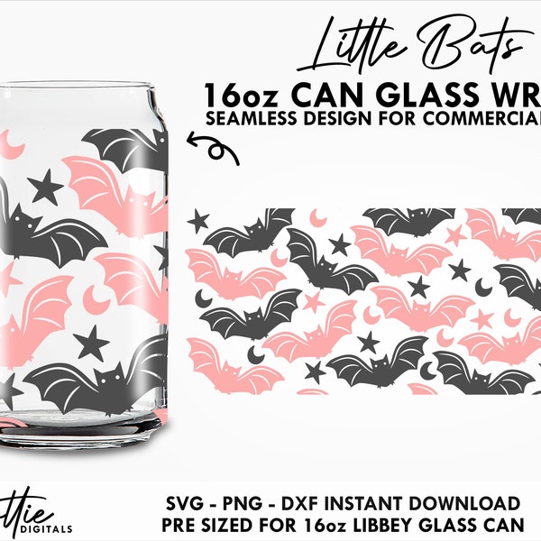 Cute Little Bats Glass Wrap SVG Halloween Pink Layered 16oz Can Svg PNG DXF Cutting File Sub - Small Business License