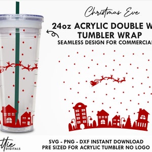 Kerstavond Sbux 24oz acryl Tumbler geen gat SVG PNG DXF Santa's Sleigh Xmas dubbelwandige 24oz Venti Cup - zakelijke licentie