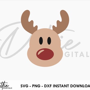 Rudolph Reindeer SVG PNG DXF Cute Reindeers Face - Festive Xmas Cutting File Design Noel Craft File Clip Art - Licence