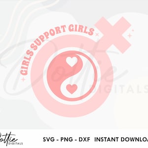 女の子が女の子をサポートする SVG PNG DXF フェミニズム昇華ステッカー カッティング ファイル、平等な女性のエンパワーメント クリカット シルエット クラフト ファイル