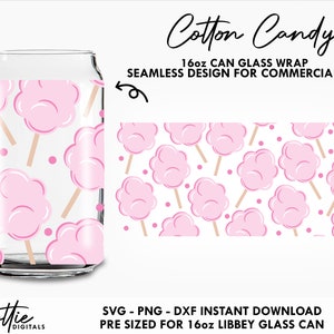 Cotton Candy  Glass Wrap SVG Candy Floss Carnival 16oz  Can Svg Png DXF  Cup Food Cutting File Digital Download