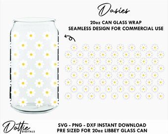 Daisy 20 oz  Glass Can SVG  Can -  Daises Simple Flowers Floral Svg PNG DXF  Cup Cutting File Instant Can Svg