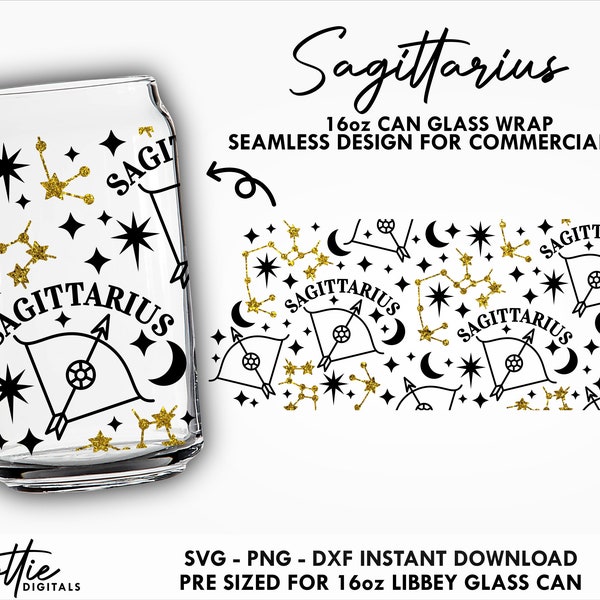 Sagittarius 16 oz  Glass Wrap SVG Star Sign Zodiac Symbol Constellation  Can Png DXF  Cup Cutting File Digital Download