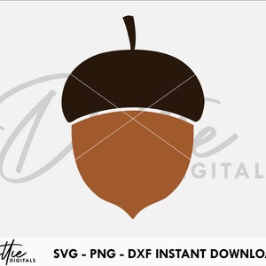 May include: A brown acorn with a dark brown cap. The acorn is a simple silhouette with no details.