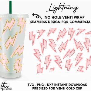 Lightning Bolts Sbux Cold Cup kein Loch SVG PNG DXF No Gap Star Full Wrap schneiden Datei 24 Unze Venti Cup digitaler Download