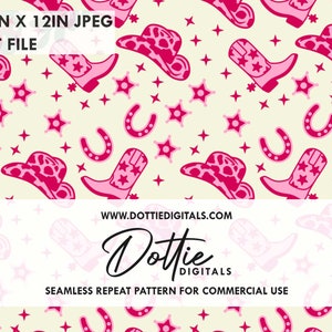 Pink Cowgirl Seamless Pattern - Cowboy Repeat Pattern JPG PAT File - Wild West Download Digital Paper Digital Background Sublimation Design