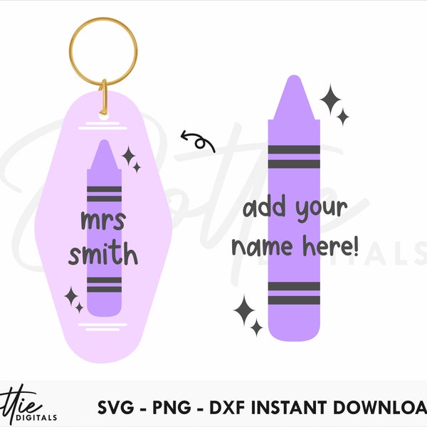 Teacher Gift Motel Keychain SVG PNG DXF - Add Your Name Retro Hotel Keyring Template Design Svg, Cutting File Design - Sublimation Clip Art