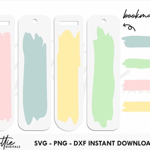 Paint Stroke Bookmark Design Bundle SVG PNG DXF - Messy Paint Brush Mark Printable Bookmark Svg, Cutting File Design - Book Mark Sublimation