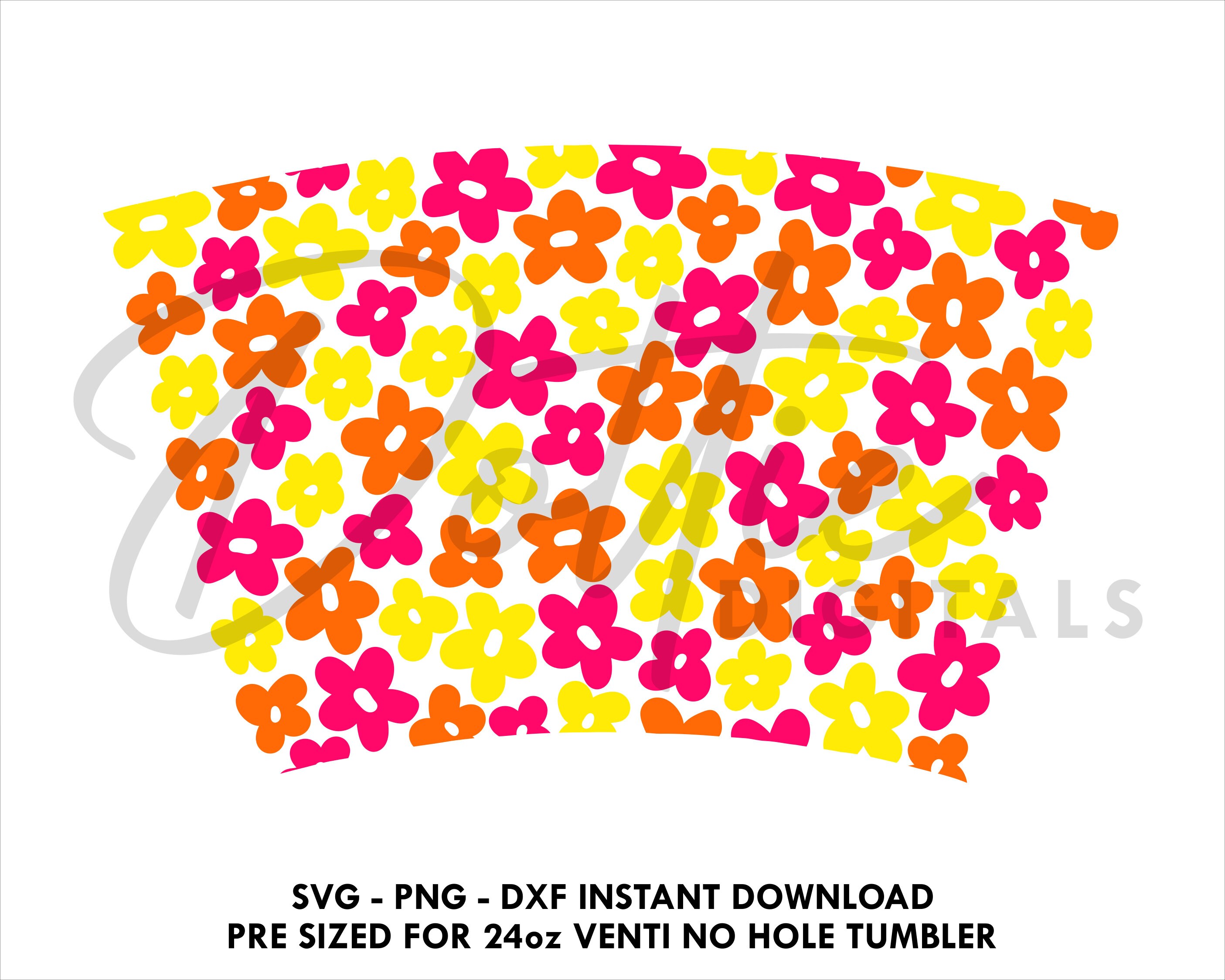 Funky Flowers Sbux Cold Cup No Hole SVG PNG Dxf No Gap Retro 80's Hippy ...
