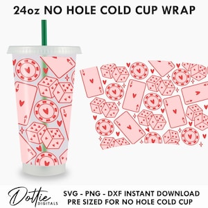 Lucky in Love Sbux Cold Cup No Hole SVG PNG Dxf No Gap Full Wrap Cutting File 24oz Venti Cup - Valentines Playing Cards Cut File For Cricut