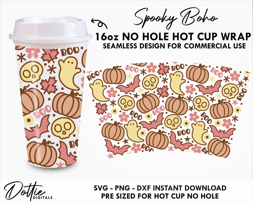 Boho Halloween Hot Cup No Hole SVG Spooky Season Pumpkin Ghosts Hot Cup ...