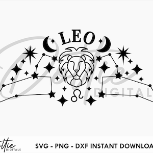 Leo SVG PNG DXF Star Sign Cutting File Design - Astrology Zodiac Symbol Craft File - Constellation Stars Lion Birthday