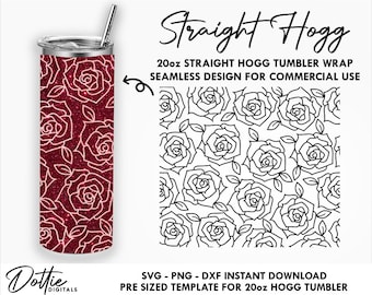 Rose 20 Oz HOGG Straight Tumbler Wrap SVG PNG Dxf Straight Duo, Straight Plus Tumbler Template  - Flowers Floral Instant Digital Download