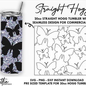 Butterfly 20 Oz HOGG Straight Tumbler Wrap SVG PNG Dxf Straight Duo, Straight Plus Tumbler Template  - Peekaboo Instant Digital Download